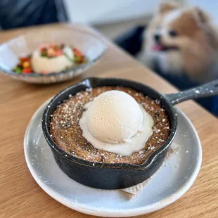 Warm Chocolate Chip Flaxseed Cookie w/ vanilla ice cream | $10