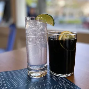 Gray Whale Gin & Tonic, double ($15 x2) + Charcoal Lemonade ($6)