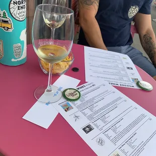 a man sitting at a table with a glass of wine