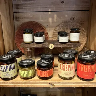 a display of jars of food