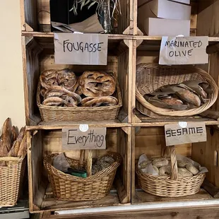 baskets of bread and pastries