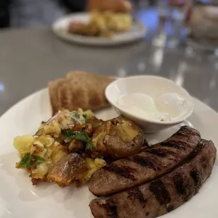 eggs any style w/ chicken maple sausage