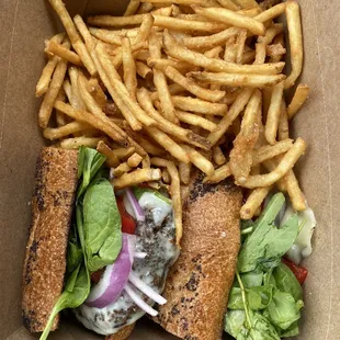 Roasted eggplant sandwich &amp; the best fries