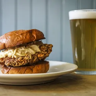 Fried chicken sandwich with spicy slaw