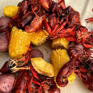 Crawfish and really spicy corn