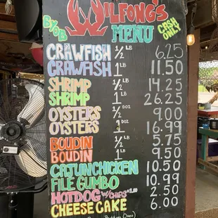 The menu. CASH ONLY! Don&apos;t forget.
