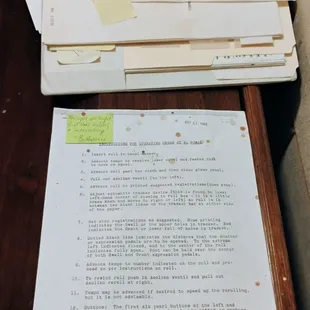 Dated Oct 1942: "Instructions for operating the Organ" in the Chimes &amp; Music Room 10-15-2024  10-15-2024