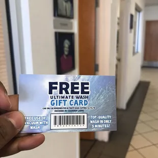 Got my free check in car wash, yeah!!!!!! The lady at the cashier gave to me and she was super friendly!!!!