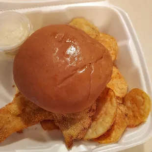 Large Fish Sandwich and Homemade Chips