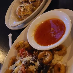 two plates of food on a table