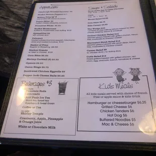 the menu and prices