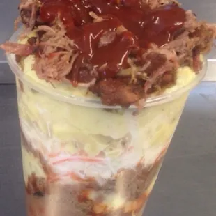 Big cup of yummy the awesome barbecue Parfait!  These are so good!