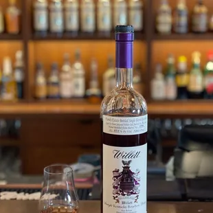 a bottle of whiskey and a glass