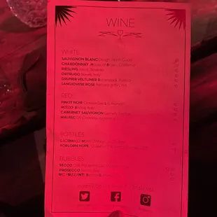 Wine menu