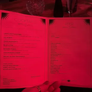 Menu- beer &amp; cocktails