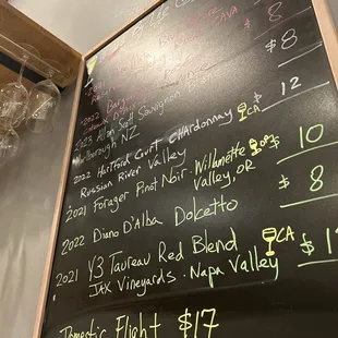 Wine by the glass menu