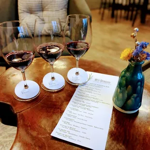 wine glasses and menu