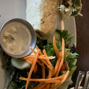 The salmon wrap and the side salad.