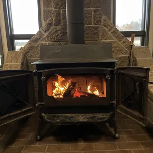 Warming area with fireplace