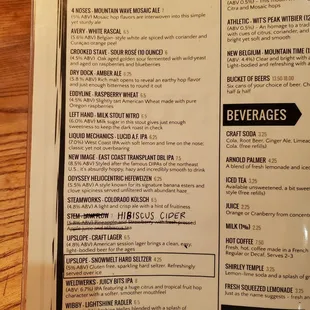 Beer menu