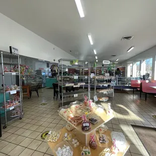 Inside the bakery. Booth seating available too.