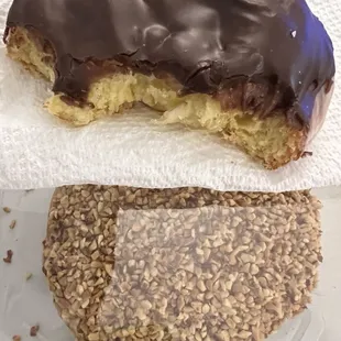 Nutty maple donut &amp; Chocolate fried donut half eaten