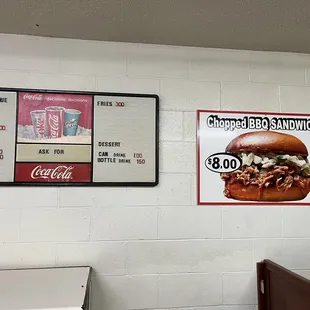a menu and a sandwich