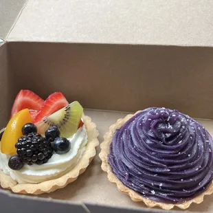 Fresh Fruits Tart Cake and Purple sweet potato tart