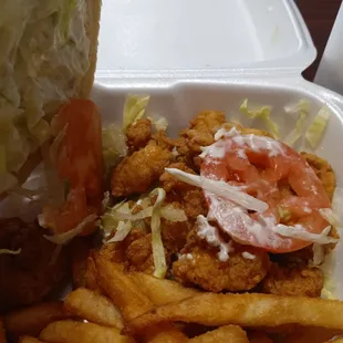 Inside of Shrimp Sandwich - Large shrimp and lots of them on a 5" bun