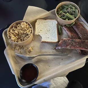 Cajun Rice , Green Beans &amp; Ribs