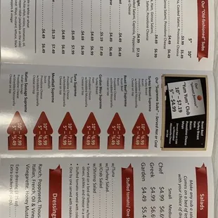 a menu on a cell phone