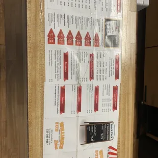 a menu on a refrigerator