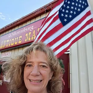 Christmastime outside the Williamsburg Antique Mall.  Next to the American Flag.