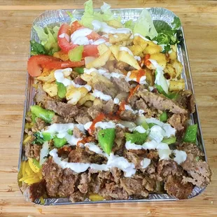 Chicken &amp; Lamb over rice and salad