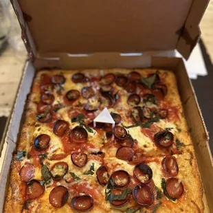 CUP &amp; CHAR GRANDMA Fresh Mozzarella, Cup and Char Peperoni, Tomato Sauce, Basil &amp; Parmigiano-Reggiano