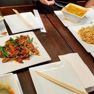 a variety of dishes on a table
