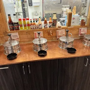 BBQ sauce and hot sauce bar