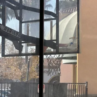 Basketball hoop in play area outside the restaurant. 11/17/22