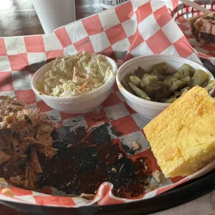 Pulled pork with two sides.