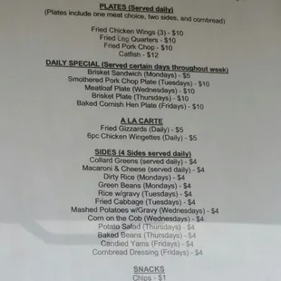 posted menu