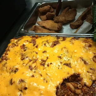 a casserole with cheese and beans
