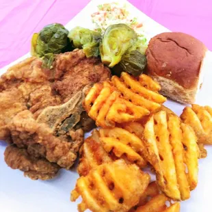 PORK CHOP, SEASON WAFFLE FRIES, COLE SLAW , BROCCOLI