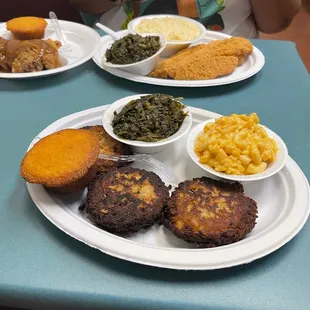 Salmon Croquettes and Catfish.