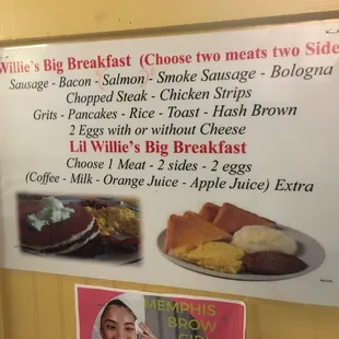 The breakfast "menu" at Willie Moore's