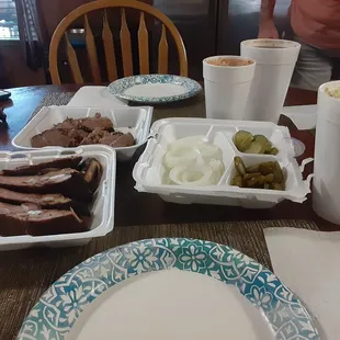 Bought the family dinner. 2lbs of meat, large potato salad, beans and &quot;fixins&quot;. Huge amount of food.