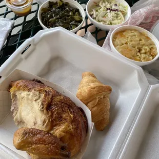 1/4 chicken white meat, collards, Mac n cheese, slaw
