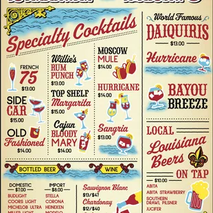 Willie's Boil House Drink Menu