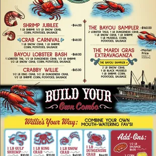 Willie's Seafood Boil Menu &amp; Build Your Own Boil Menu