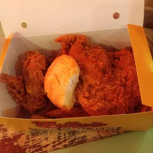 A 2 piece breast and wing with the biscuit