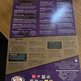 the menu for the restaurant